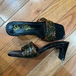 Black and tortoise print black heels